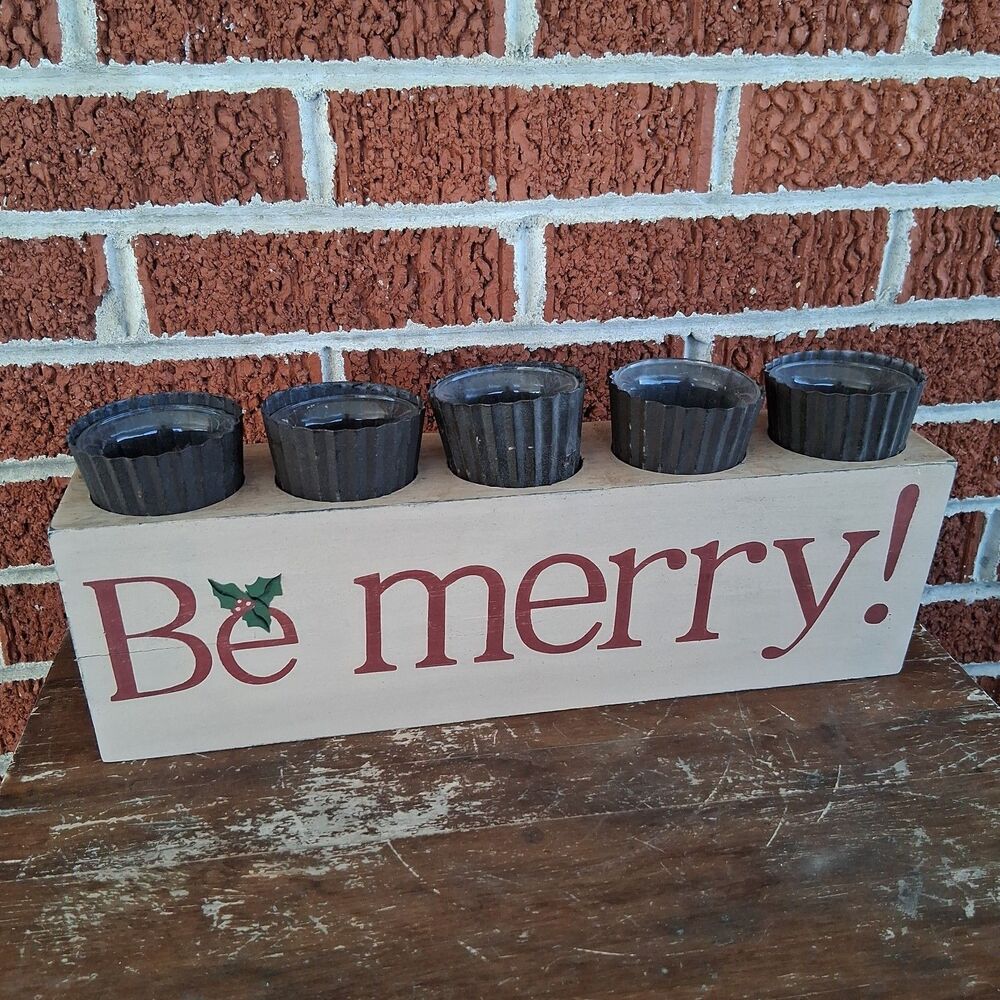 Rustic Christmas Be Merry Wooden Sugar Mold Candle Holder Votive Centerpiece